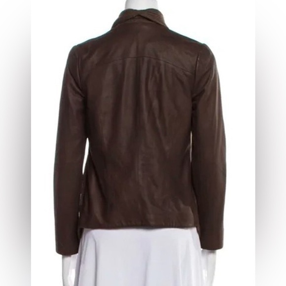 Vince Brown Leather Yak Wool Knit Draped Waterfall Open Front Jacket Sz XS - Picture 14 of 14